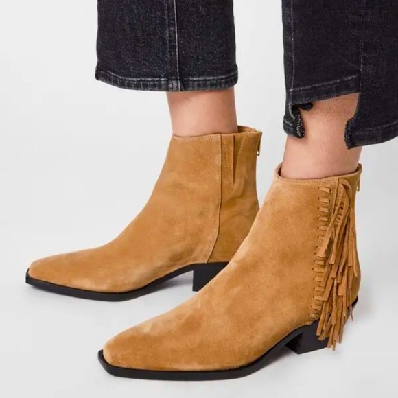 New ALL SAINTSLayla Suede Fringe Boots Size 37